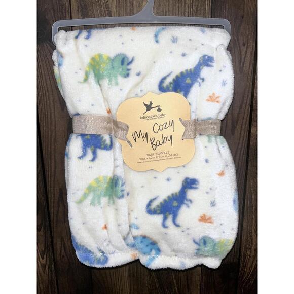 Adirondack Baby by Berkshire - My Cozy Baby Blanket Blue and Green Dinosaurs - Picture 1 of 2